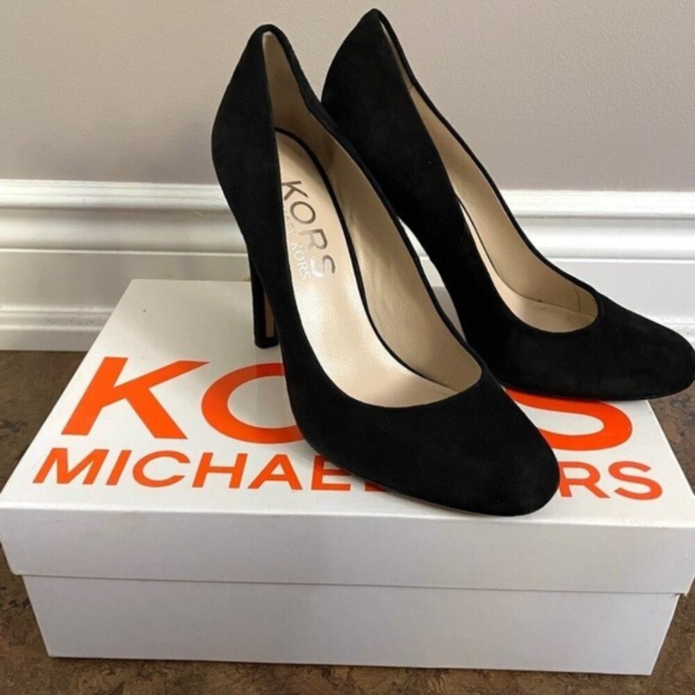 Michael Kors Black Suede Almond Toe 4.25” Heels - 7.5